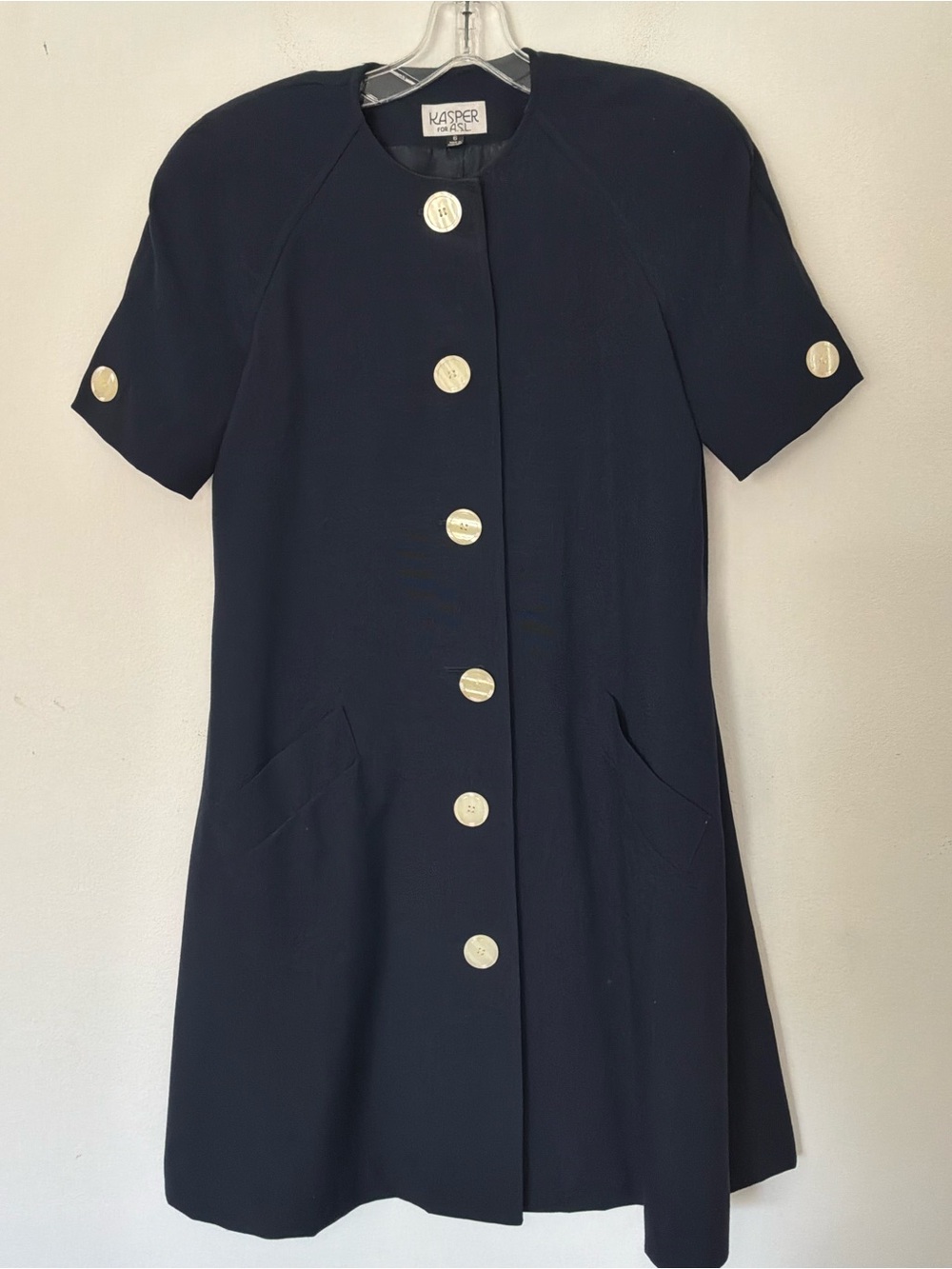 Kasper for A.S.L. Vintage Navy Dress | Size 6 | Gold Button Front Career Wear